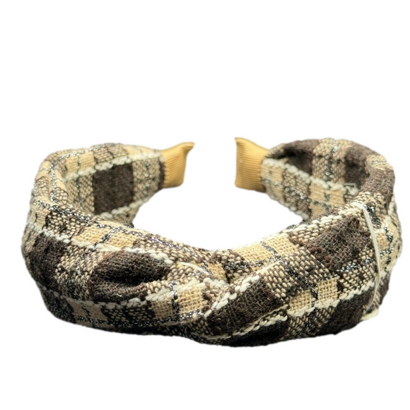 Fall Knit Plaid Twist Headband - Dark Brown - Picture 3 of 5